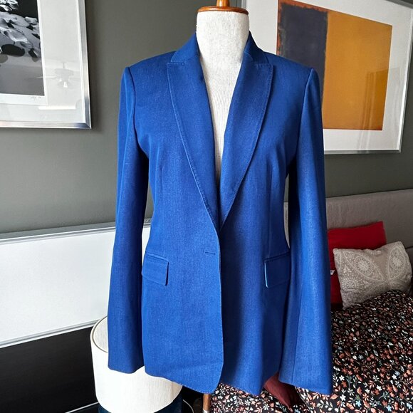 - T Tahari Royal Blue Classsic Cut Long Blazer Classy Size 8   - Z2346 - Picture 1 of 11